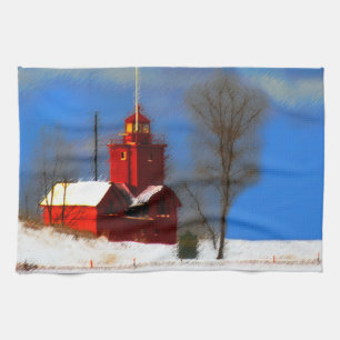 Big Red Lighthouse Malerei - Originelle Kunst Geschirrtuch