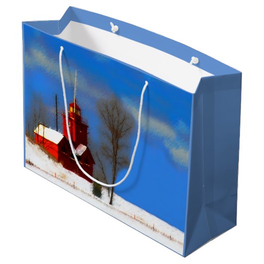 Big Red Lighthouse Malerei - Originelle Kunst Große Geschenktüte (Rückseite Schrägansicht)