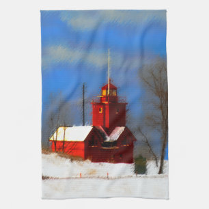 Big Red Lighthouse Malerei - Originelle Kunst Handtuch
