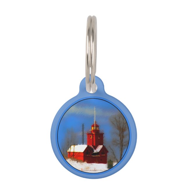 Big Red Lighthouse Malerei - Originelle Kunst Haustiermarke (Vorderseite)