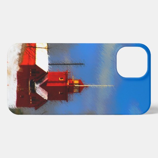 Big Red Lighthouse Malerei - Originelle Kunst iPhone Hülle (Rückseite (Horizontal))