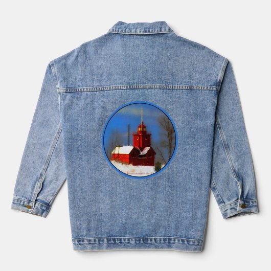 Big Red Lighthouse Malerei - Originelle Kunst Jeansjacke (Rückseite)