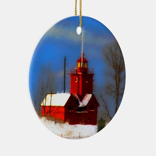 Big Red Lighthouse Malerei - Originelle Kunst Keramikornament (Rechts)