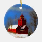 Big Red Lighthouse Malerei - Originelle Kunst Keramikornament (Vorne)