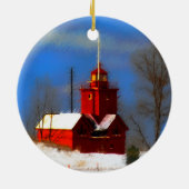 Big Red Lighthouse Malerei - Originelle Kunst Keramikornament (Hinten)