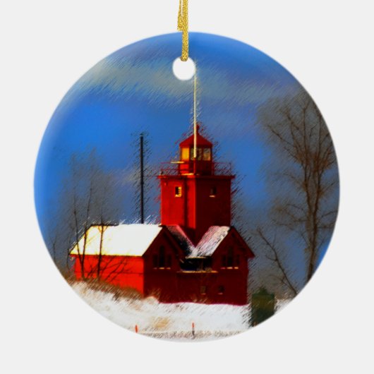 Big Red Lighthouse Malerei - Originelle Kunst Keramikornament (Hinten)