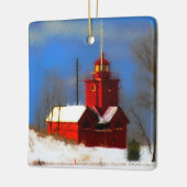 Big Red Lighthouse Malerei - Originelle Kunst Keramikornament (Links)