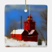 Big Red Lighthouse Malerei - Originelle Kunst Keramikornament (Rückseite)