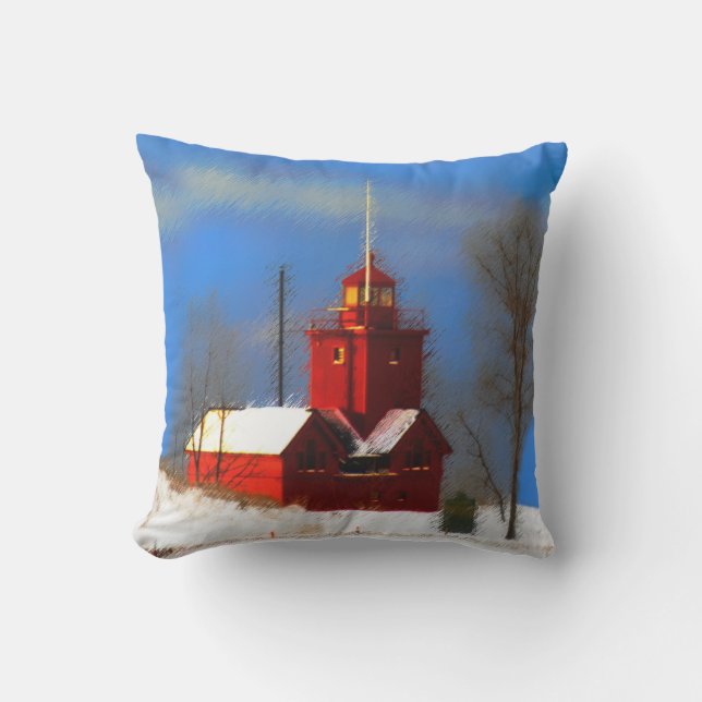 Big Red Lighthouse Malerei - Originelle Kunst Kissen (Vorderseite)
