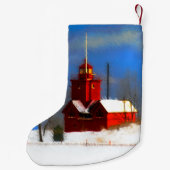 Big Red Lighthouse Malerei - Originelle Kunst Kleiner Weihnachtsstrumpf (Rückseite)