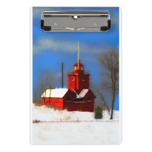 Big Red Lighthouse Malerei - Originelle Kunst Mini Klemmbrett