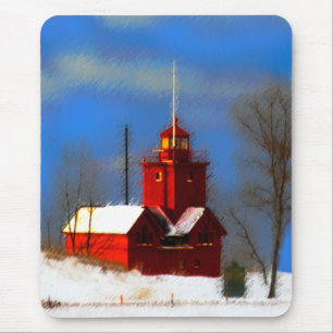 Big Red Lighthouse Malerei - Originelle Kunst Mousepad