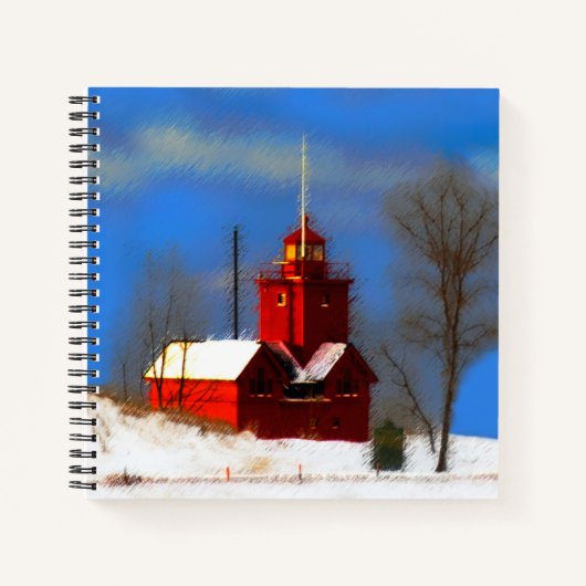 Big Red Lighthouse Malerei - Originelle Kunst Notizblock (Vorderseite)
