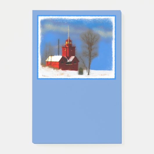 Big Red Lighthouse Malerei - Originelle Kunst Post-it Klebezettel (Vorderseite)