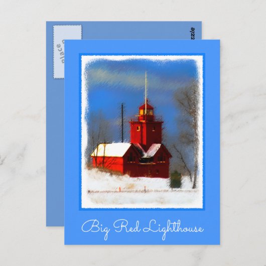 Big Red Lighthouse Malerei - Originelle Kunst Postkarte (Vorne/Hinten)