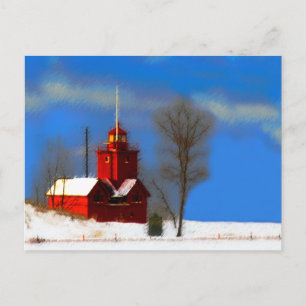 Big Red Lighthouse Malerei - Originelle Kunst Postkarte
