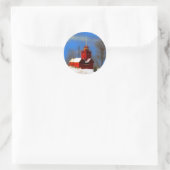 Big Red Lighthouse Malerei - Originelle Kunst Runder Aufkleber (Tasche)