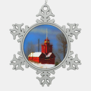Big Red Lighthouse Malerei - Originelle Kunst Schneeflocken Zinn-Ornament