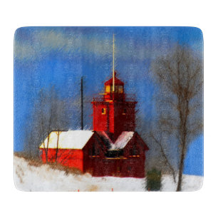 Big Red Lighthouse Malerei - Originelle Kunst Schneidebrett