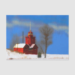 Big Red Lighthouse Malerei - Originelle Kunst Seidenpapier