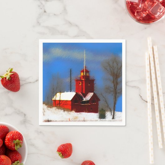 Big Red Lighthouse Malerei - Originelle Kunst Serviette (Beispiel)