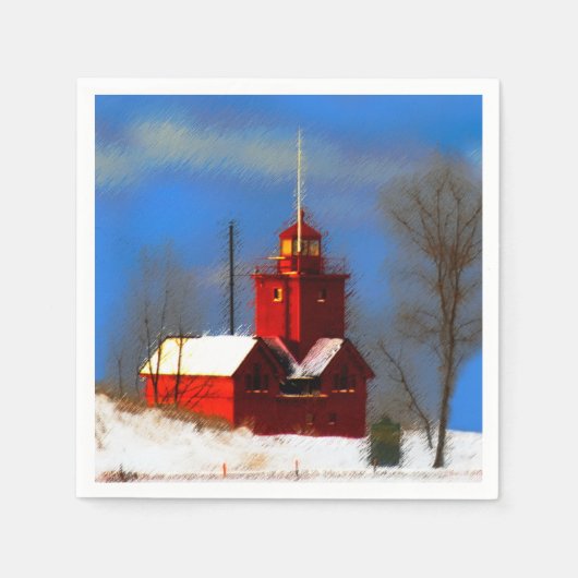 Big Red Lighthouse Malerei - Originelle Kunst Serviette (Vorderseite)