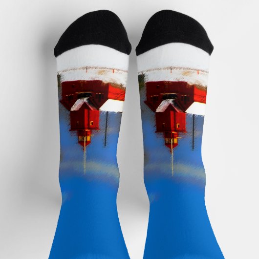 Big Red Lighthouse Malerei - Originelle Kunst Socken (Oben)