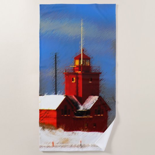 Big Red Lighthouse Malerei - Originelle Kunst Strandtuch (Vorderseite)