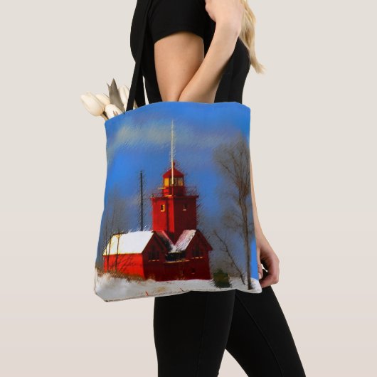 Big Red Lighthouse Malerei - Originelle Kunst Tasche (Von Nahem)