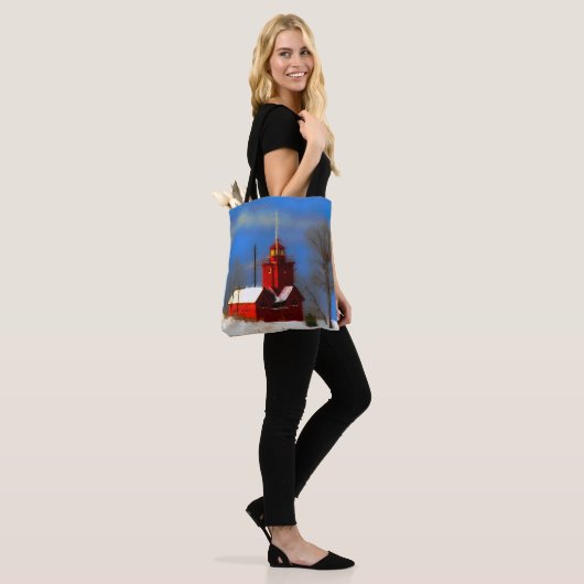 Big Red Lighthouse Malerei - Originelle Kunst Tasche (Am Model)