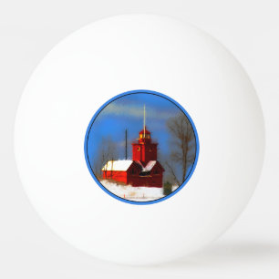 Big Red Lighthouse Malerei - Originelle Kunst Tischtennisball