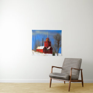 Big Red Lighthouse Malerei - Originelle Kunst Wandteppich
