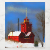 Big Red Lighthouse Malerei - Originelle Kunst Weinetikett (Einzelnes Label)