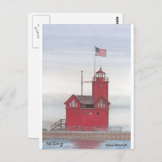 Big Red Lighthouse Postkarte (Vorne/Hinten)