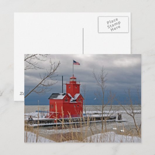 Big Red Lighthouse Postkarte (Vorne/Hinten)