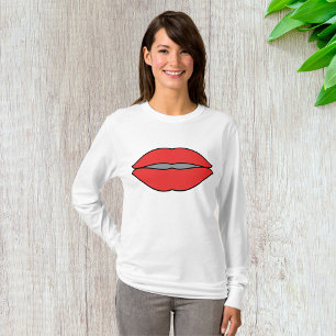 Big Red Lips Womens Long Sleeve T-Shirt