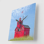 Big Red Michigan Lighthouse Quadratische Wanduhr (Winkel)
