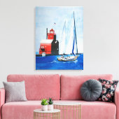 Big Red Michigan Lighthouse und Sailboat Leinwanddruck (Insitu (Wohnzimmer))