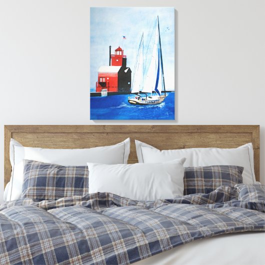Big Red Michigan Lighthouse und Sailboat Leinwanddruck (Insitu (Schlafzimmer))