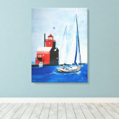 Big Red Michigan Lighthouse und Sailboat Leinwanddruck (Insitu (Holzboden))