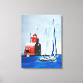 Big Red Michigan Lighthouse und Sailboat Leinwanddruck (Vorderseite)