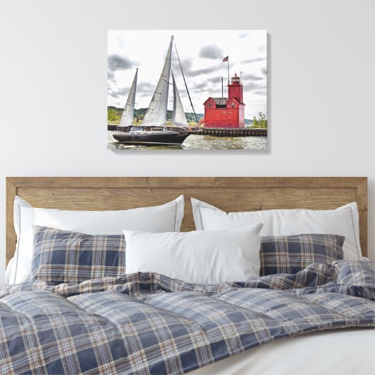 Big Red Michigan Lighthouse und Sailboat Leinwanddruck (Insitu (Schlafzimmer))