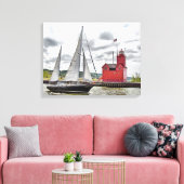 Big Red Michigan Lighthouse und Sailboat Leinwanddruck (Insitu (Wohnzimmer))