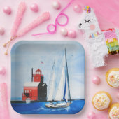 Big Red Michigan Lighthouse und Sailboat Pappteller (Party)