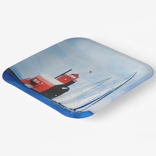 Big Red Michigan Lighthouse und Sailboat Pappteller (Gewinkelt)