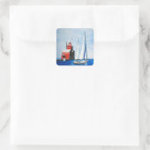 Big Red Michigan Lighthouse und Sailboat Quadratischer Aufkleber (Tasche)