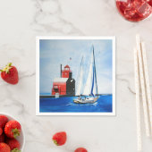 Big Red Michigan Lighthouse und Sailboat Serviette (Beispiel)
