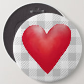 Big Red Painted Heart | Buffalo Kariert Valentine Button (Vorne & Hinten)