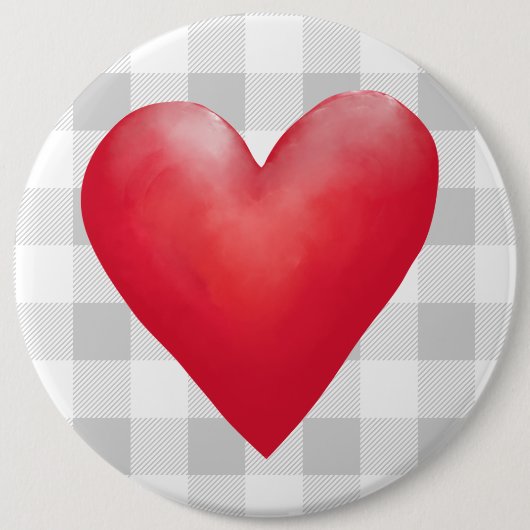 Big Red Painted Heart | Buffalo Kariert Valentine Button (Vorderseite)