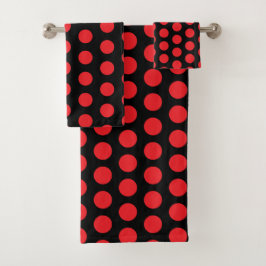 Big Red Polka Dots auf schwarzem Handtuch Badhandtuch Set